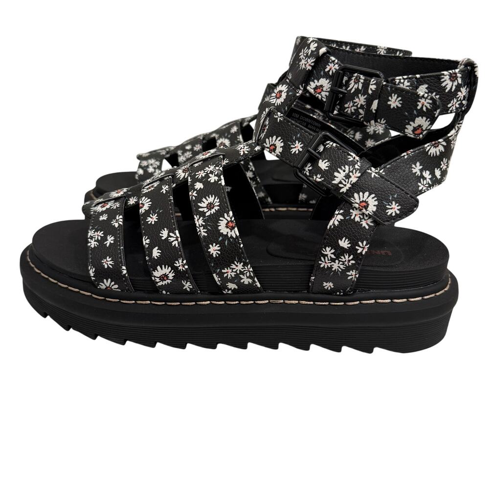 Union Bay Downtown Gladiator Blk/Wht Floral Strappy Chunky Sandals Womens Sz 10M